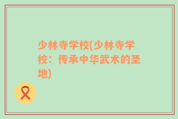 少林寺學(xué)校(少林寺學(xué)校：傳承中華武術(shù)的圣地)