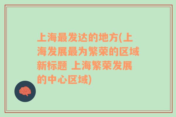 上海最發(fā)達(dá)的地方(上海發(fā)展最為繁榮的區(qū)域新標(biāo)題 上海繁榮發(fā)展的中心區(qū)域)