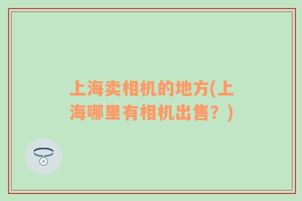 上海賣相機的地方(上海哪里有相機出售？)