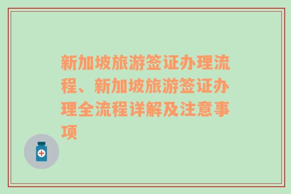 新加坡旅游簽證辦理流程、新加坡旅游簽證辦理全流程詳解及注意事項(xiàng)