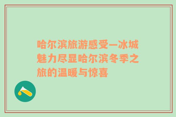 哈爾濱旅游感受—冰城魅力盡顯哈爾濱冬季之旅的溫暖與驚喜
