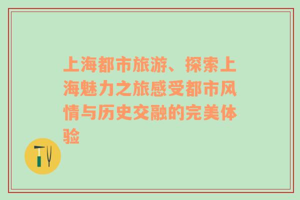 上海都市旅游、探索上海魅力之旅感受都市風情與歷史交融的完美體驗